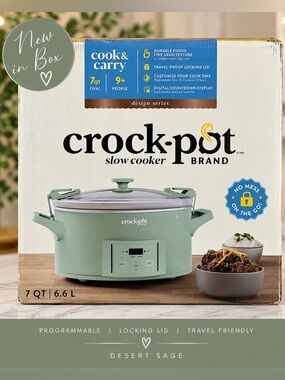 Crock-Pot Cook & Carry 7 Qt Programmable Slow Cooker Desert Sage Locking Lid NEW